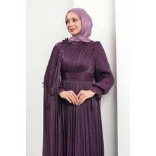 İmaj Butik Mor Pelerin Detaylı Piliseli Abiye
