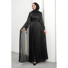 İmaj Butik Siyah Pelerin Detaylı Piliseli Abiye