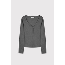 Babokah Düğmeli Patlı Uzun Kollu Üst