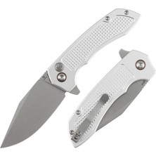 Tenable Entity | Düğme Kilitli | Gümüş Alüminyum Sap | Taşlanmış 14C28N Çelik Çakı | B1036F3