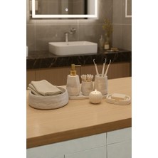 Elizovi Mermer Dokulu 7 Parça Lüks Banyo Seti | Sıvı Sabunluk, Fırçalık, Havluluk, Tepsi, Mumluk