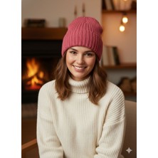 Lunaknit Pembe Fitilli Triko Bere | Unisex Kışlık Yumuşak Sıcak Düz Günlük Bere