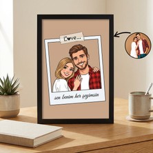 Kişiye Özel Fotoğraftan Karikatür Poster | Çerçeveli Polaroid Aşk Tasarımı | Sevgililer Günü Hediyesi