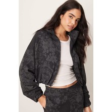Nike Full Zip Jacquard Print Track Oversize Jacket Kadın Oversize Jakarlı Baskılı Kısa Spor Ceket Siyah