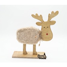 Kıvırcık Peluş & Ahşap Yılbaşı Geyiği - Kırmızı Burunlu