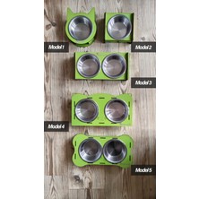 Patilemece Ahşap Kedi Köpek Paslanmaz Çelik Yeşil Mama ve Su Kabı