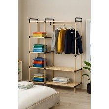 Nwood Ne-03 Raflı Elbise Askısı Açık Gardrop Masif Ahşap 6 Raflı Üst Kalite