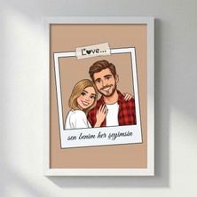 Kişiye Özel Fotoğraftan Karikatür Poster | Çerçeveli Polaroid Aşk Tasarımı | Sevgililer Günü Hediyesi