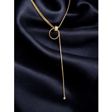 Stainless Steel Gold Renk Zirkon Taşlı Ayarlanabilir Sarkaç Kolye