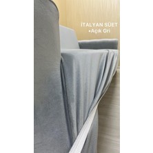 Italyan Süet Koruyucu Esnek Elastik Kolsuz Koltuk Örtüsü - Açık Gri - 3+3 (2 Parça Set)