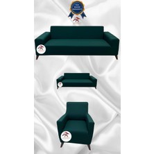 Mikro Lastikli Kaymaz Elastik Koruyucu Giydirme Koltuk Örtüsü - Zümrüt Yeşili - 3+2+1 (3 Parça Set)