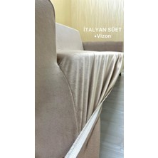 Italyan Süet Koruyucu Esnek Elastik Giydirme Koltuk Örtüsü - Vizon - 3+3+1+1 (4 Parça Set)