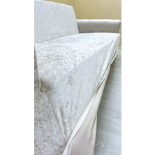 Parlak Kadife Geometrik Desenli Koruyucu Kolsuz Koltuk Örtüsü - Natural - 3+3+1 (3 Parça Set)