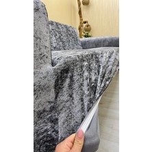 Parlak Kadife Geometrik Desenli Koruyucu Kolsuz Koltuk Örtüsü - Açık Gri - Tekli (1 Parça)