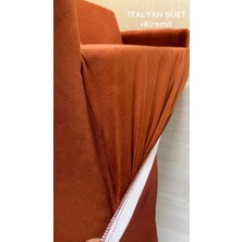 Italyan Süet Koruyucu Esnek Elastik Kolsuz Koltuk Örtüsü - Kiremit - 3+1 (2 Parça Set)