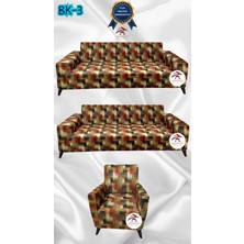 Baskı Desenli Elastik Esnek Kadife Koruyucu Giydirme Koltuk Örtüsü - Bk-03 - 3+3+1 (3 Parça Set)