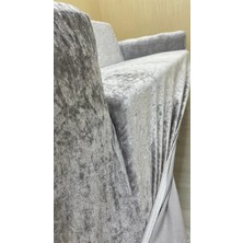 Parlak Kadife Geometrik Desenli Koruyucu Kolsuz Koltuk Örtüsü - Gümüş Gri - 3+3+1 (3 Parça Set)