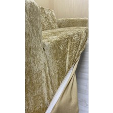 Parlak Kadife Geometrik Desenli Koruyucu Giydirme Koltuk Örtüsü - Gold - 3+3+1+1 (4 Parça Set)