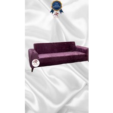 Parlak Kadife Geometrik Desenli Koruyucu Giydirme Koltuk Örtüsü - Mürdüm - 3'lü (1 Parça)