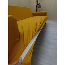 Mikro Lastikli Kaymaz Elastik Koruyucu Giydirme Koltuk Örtüsü - Hardal - 3+2+2 (3 Parça Set)