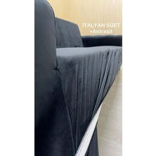 Italyan Süet Koruyucu Esnek Elastik Kolsuz Koltuk Örtüsü - Antrasit - 3+1 (2 Parça Set)