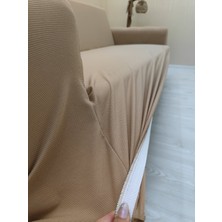 Mikro Lastikli Kaymaz Elastik Koruyucu Kolsuz Koltuk Örtüsü - Sütlü Kahve - 3+1 (2 Parça Set)