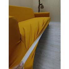 Mikro Lastikli Kaymaz Elastik Koruyucu Kolsuz Koltuk Örtüsü - Hardal - 3+2+2 (3 Parça Set)