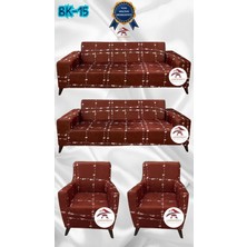 Baskı Desenli Elastik Esnek Kadife Koruyucu Giydirme Koltuk Örtüsü - Bk-15 - 3+3+1+1 (4 Parça Set)