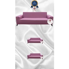 Mikro Lastikli Kaymaz Elastik Koruyucu Giydirme Koltuk Örtüsü - Pudra - 3+2+2 (3 Parça Set)