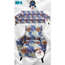 Baskı Desenli Elastik Esnek Kadife Koruyucu Giydirme Koltuk Örtüsü - Bk-02 - 3+1 (2 Parça Set)