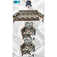 Baskı Desenli Elastik Esnek Kadife Koruyucu Giydirme Koltuk Örtüsü - Bk-07 - 3+1+1 (3 Parça Set)