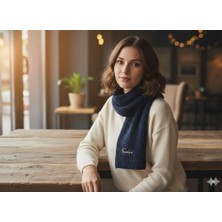 Lunaknit Fenerbahçe Simli Triko Atkı | Unisex Kışlık Parlak Taraftar Atkısı Yumuşak Sıcak Uzun Atkı