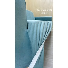 Italyan Süet Koruyucu Esnek Elastik Kolsuz Koltuk Örtüsü - Mint - 3+1 (2 Parça Set)