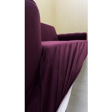 Italyan Süet Koruyucu Esnek Elastik Kolsuz Koltuk Örtüsü - Mürdüm - 3+1 (2 Parça Set)