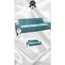 Parlak Kadife Geometrik Desenli Koruyucu Giydirme Koltuk Örtüsü - Mint - 3+2 (2 Parça Set)