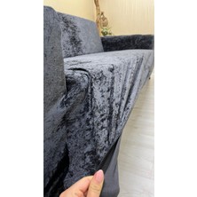 Parlak Kadife Geometrik Desenli Koruyucu Kolsuz Koltuk Örtüsü - Antrasit - 3+3+2 (3 Parça Set)