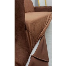 Italyan Süet Koruyucu Esnek Elastik Giydirme Koltuk Örtüsü - Kahverengi - 3+2 (2 Parça Set)