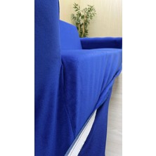 Italyan Süet Koruyucu Esnek Elastik Kolsuz Koltuk Örtüsü - Saks Mavi - 3+1 (2 Parça Set)