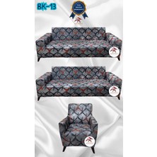 Baskı Desenli Elastik Esnek Kadife Koruyucu Giydirme Koltuk Örtüsü - Bk-13 - 3+3+1 (3 Parça Set)