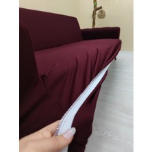 Mikro Lastikli Kaymaz Elastik Koruyucu Kolsuz Koltuk Örtüsü - Bordo - 3+1 (2 Parça Set)