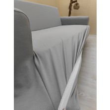 Mikro Lastikli Kaymaz Elastik Koruyucu Kolsuz Koltuk Örtüsü - Açık Gri - 3+3+2 (3 Parça Set)