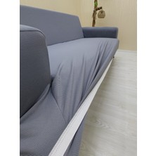 Mikro Lastikli Kaymaz Elastik Koruyucu Kolsuz Koltuk Örtüsü - Koyu Gri - 3+3+2 (3 Parça Set)