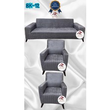 Baskı Desenli Elastik Esnek Kadife Koruyucu Giydirme Koltuk Örtüsü - Bk-12 - 3+1+1 (3 Parça Set)