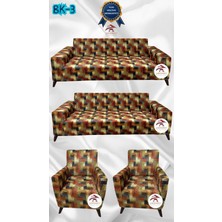 Baskı Desenli Elastik Esnek Kadife Koruyucu Giydirme Koltuk Örtüsü - Bk-03 - 3+3+1+1 (4 Parça Set)