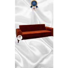 Parlak Kadife Geometrik Desenli Koruyucu Giydirme Koltuk Örtüsü - Kiremit - 3'lü (1 Parça)