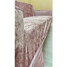 Parlak Kadife Geometrik Desenli Koruyucu Giydirme Koltuk Örtüsü - Pudra - 3'lü (1 Parça)