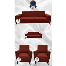 Mikro Lastikli Kaymaz Elastik Koruyucu Giydirme Koltuk Örtüsü - Kiremit - 3+2+1+1 (4 Parça Set)