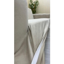 Italyan Süet Koruyucu Esnek Elastik Giydirme Koltuk Örtüsü - Bej - 3+3+1+1 (4 Parça Set)