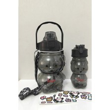 Berdina Home 2ADET Şeffaf Ayıcık Su Matarası 1000+400ML Çocuk Su Şişesi Pipetli Sızdırmaz Kapaklı Suluk Seti