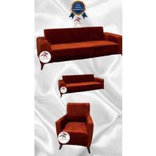 Parlak Kadife Geometrik Desenli Koruyucu Giydirme Koltuk Örtüsü - Kiremit - 3+2+1 (3 Parça Set)